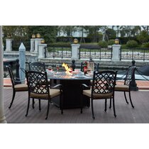 Thornwood 7pc cushioned high clearance fire pit dining set